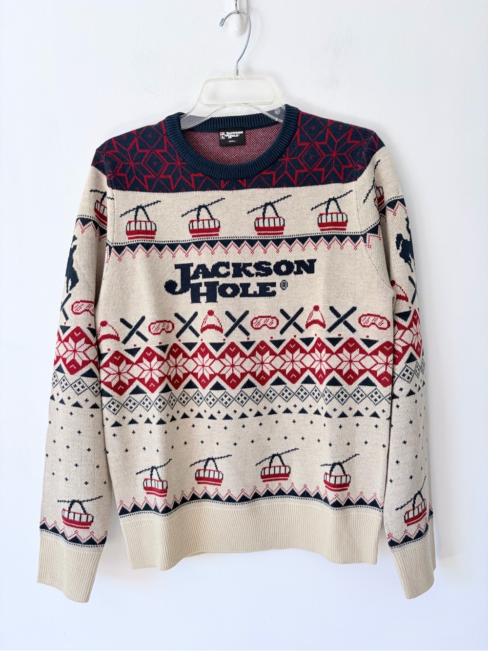 Jackson Hole Ski Resort Fair Isle Knit Sweater size small Blue Red Tan